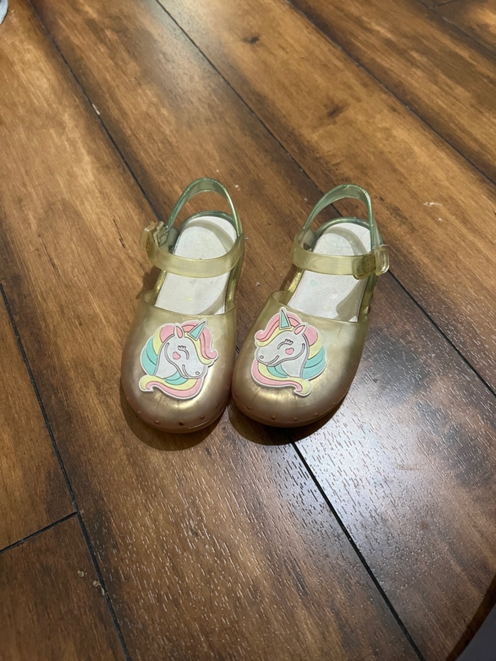 Cat & Jack Gold Jelly Sandals with Rainbow Unicorn